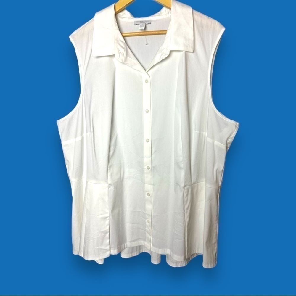 Charter Club 3X 24 COTTON Blend Sleeveless white Button Down Shirt Hip Slits